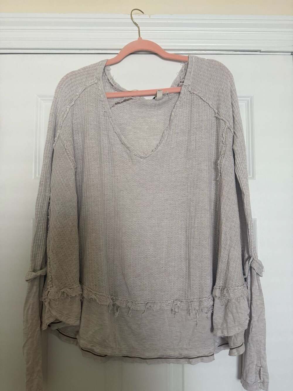 We The Free Laguna Thermal Top Size M Gray Waffle Knit Long Sleeve